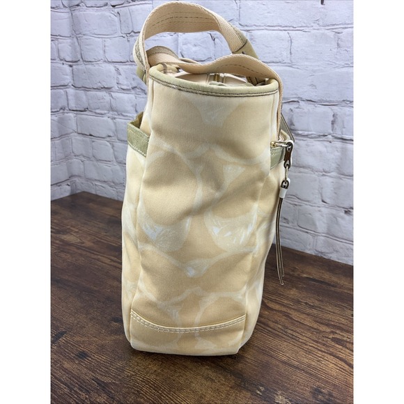 Coach Signature Print Tote Bag Purse Satchel Handbag Designer Tan - Picture 3 of 10